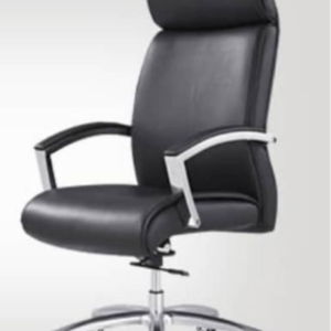 Fauteuil  de direction Ergonomique en cuir haut  dossier, têtière incorporé  avec accoudoir fixe reposant sur 5 branches  en acier glissant