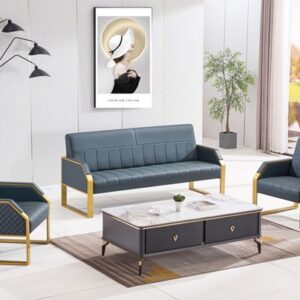 Salon moderne composé de canapé bleue foncée de 5 places