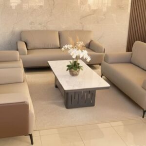 Salon moderne composé de canapé noir à 8 places de deux couleurs