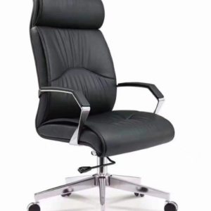 Fauteuil de direction Ergonomique en cuir haut dossier avec, têtière incorporé  doté d'accoudoir fixe reposant sur 5 branches en acier glissant