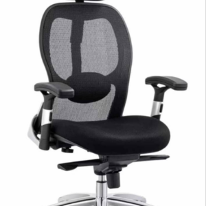 Fauteuil  de direction Ergonomique en maille avec dossier, têtière et accoudoir r réglables reposant sur 5 branches  en acier glissant