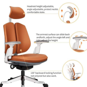 Fauteuil Ergonomique médical, têtière, dossier et accoudoir sont ajustable selon le confort de l'utilisateur reposant sur 5 branches en acier glissant
