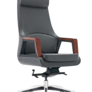 Fauteuil Ergonomique VIP en cuir avec accoudoir en bois  reposant sur 5 branches  en acier glissant