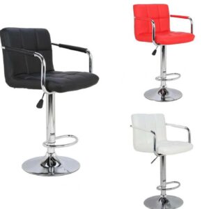 Chaise comptoir en Cuir roulante avec une pose pied, reposant sur 5 branche en acier